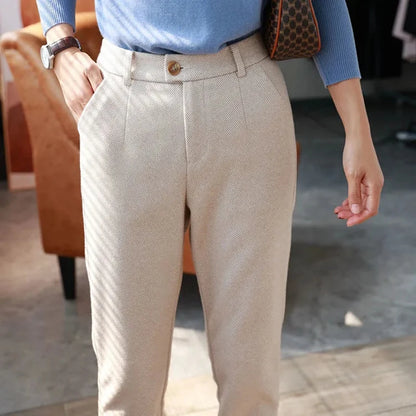 High-Waisted Woolen Trousers