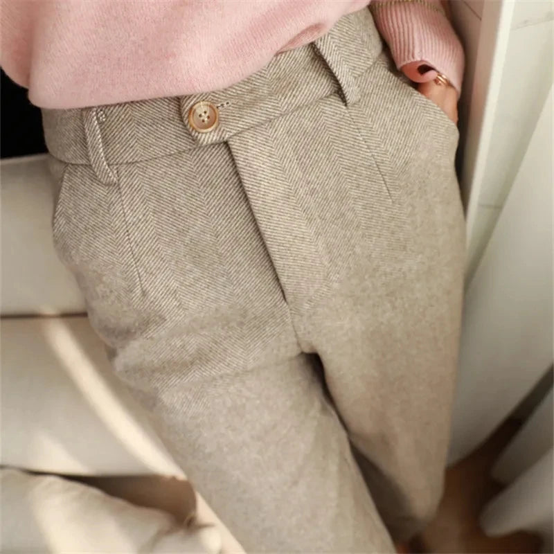 High-Waisted Woolen Trousers