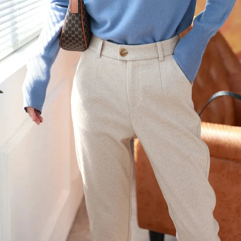 High-Waisted Woolen Trousers