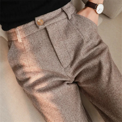 High-Waisted Woolen Trousers