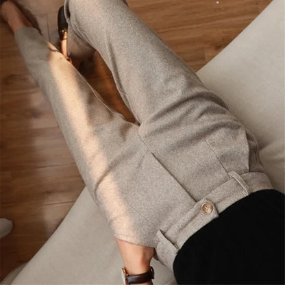 High-Waisted Woolen Trousers