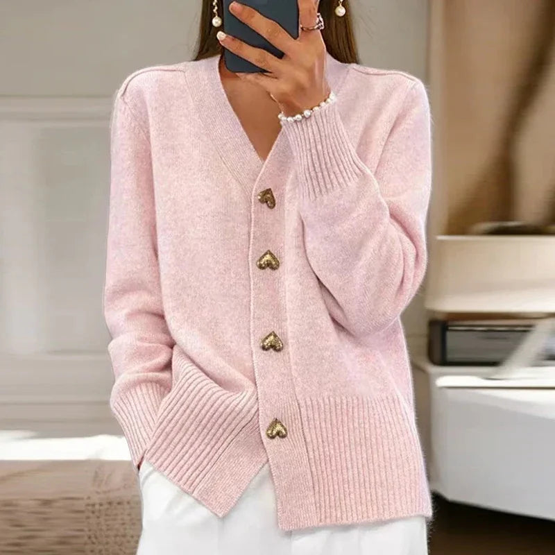 Cozy Heart Buttons Cardigan