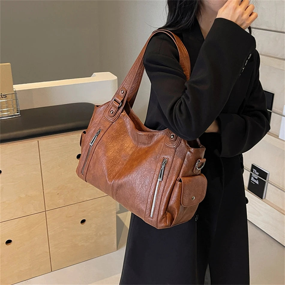 Retro Soft Leather Tote Bag