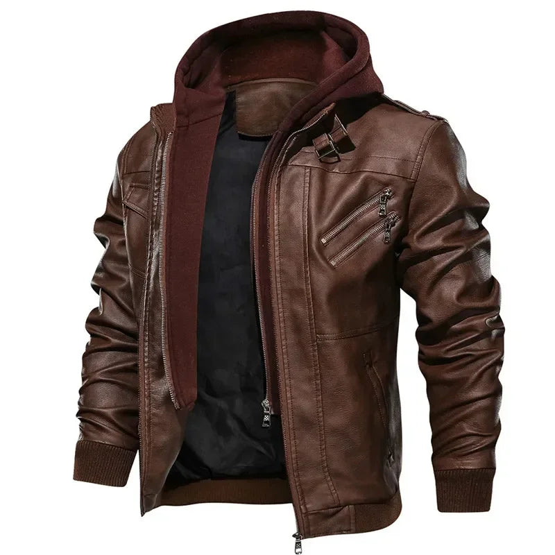 Urban Edge Hooded Leather Jacket