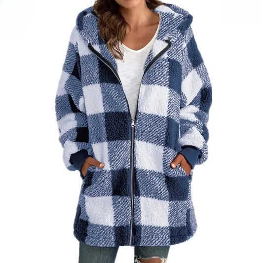 Casual Plaid Hooded Longline Jacket